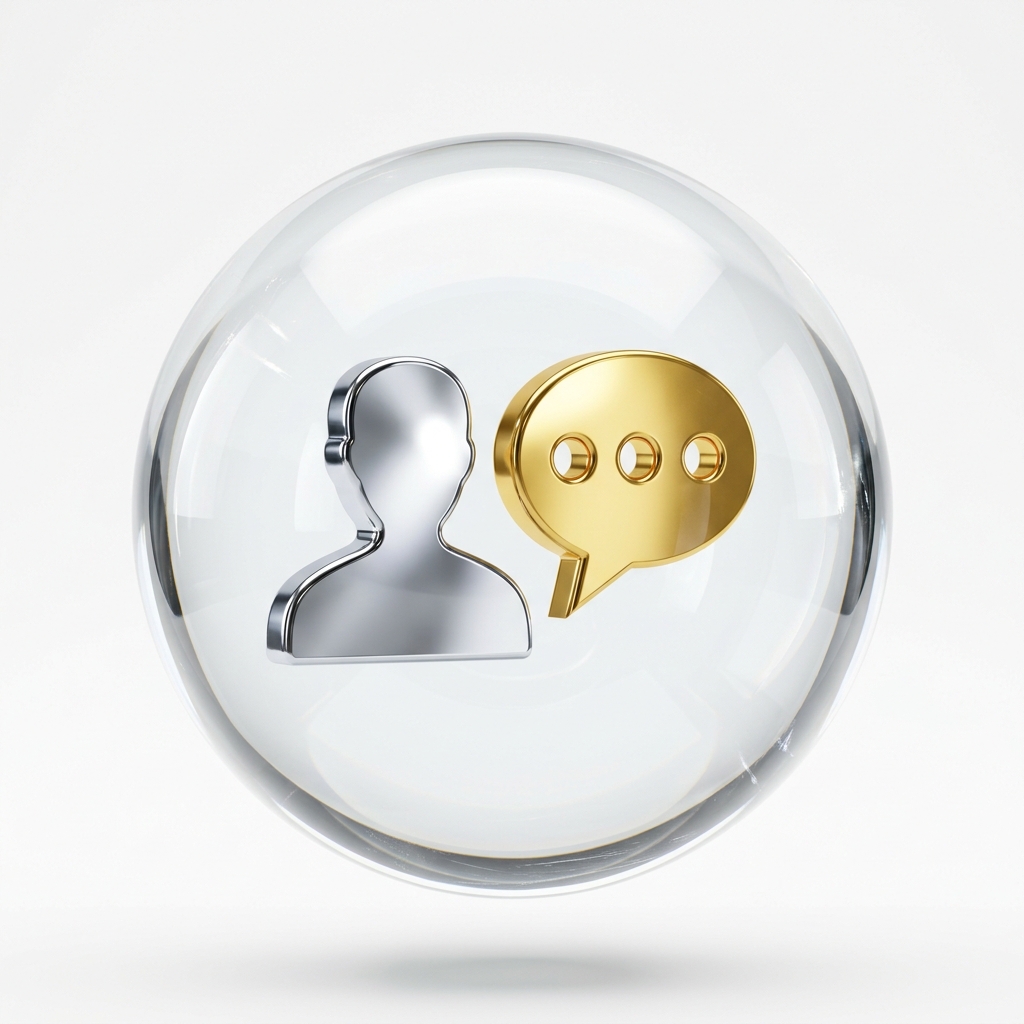 Person und Sprechblase in 3D-Glas-Symbol